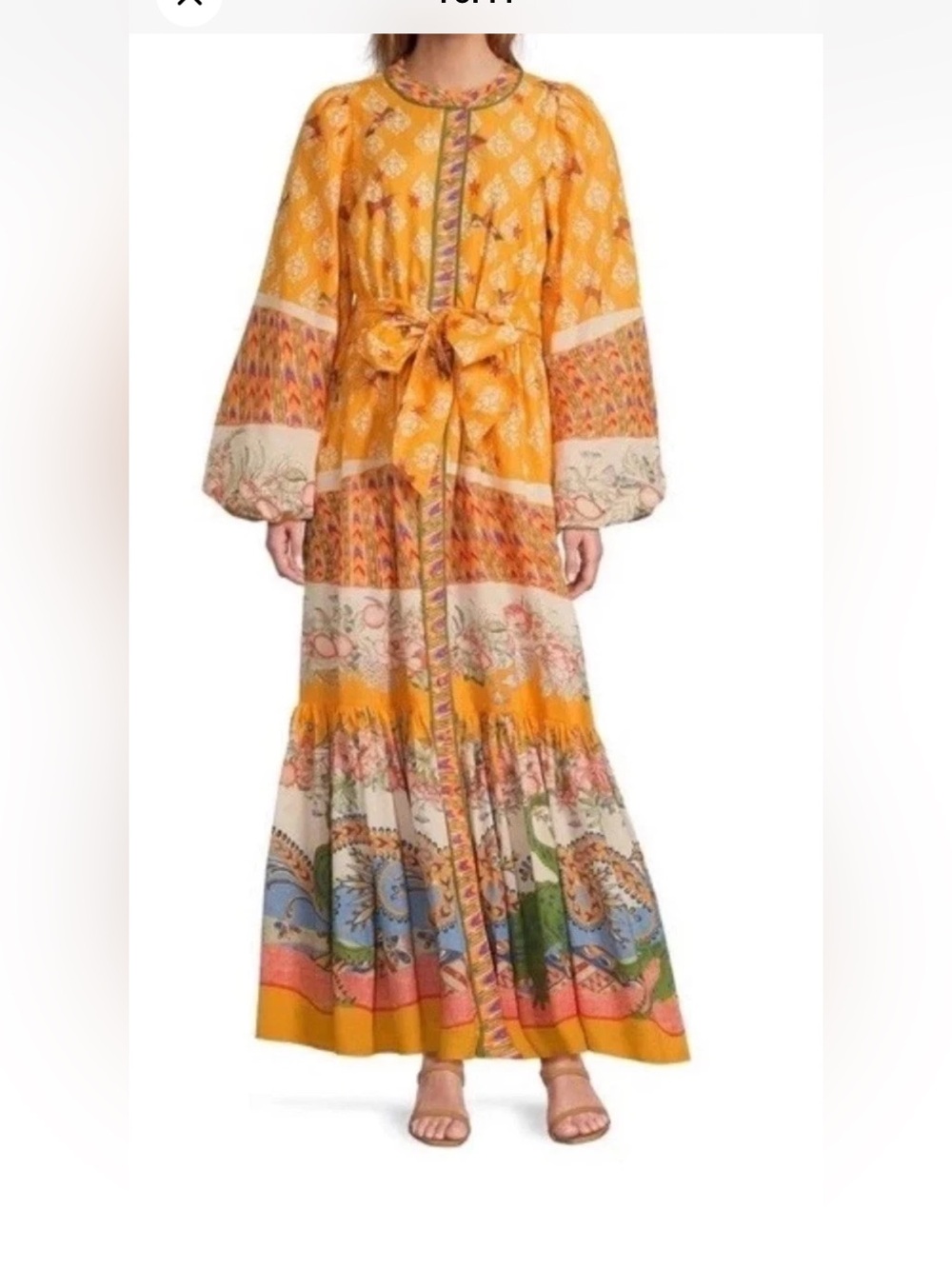 Printed Boho Maxi Dress in Mustard with Tie Waist